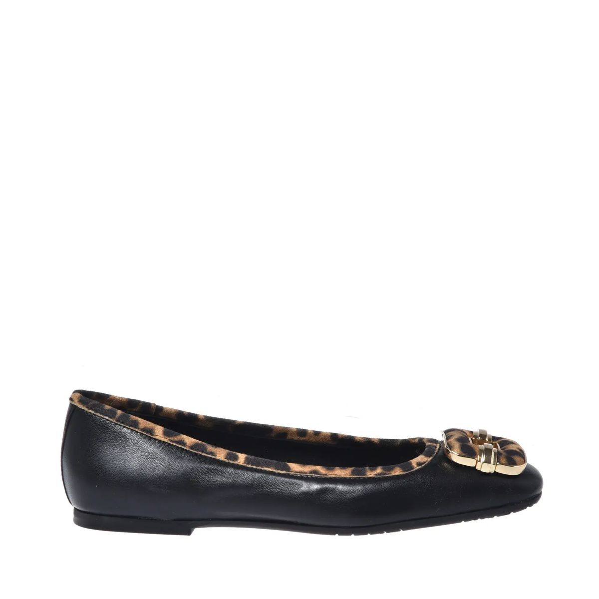 Schwarze Ballerinas aus Leder mit Leopardenmuster