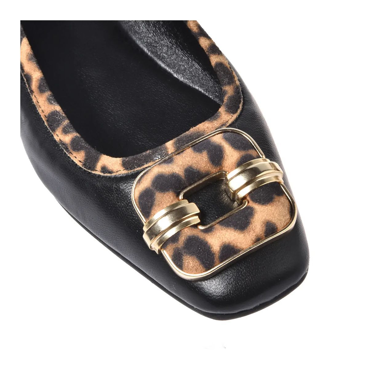 Schwarze Ballerinas aus Leder mit Leopardenmuster