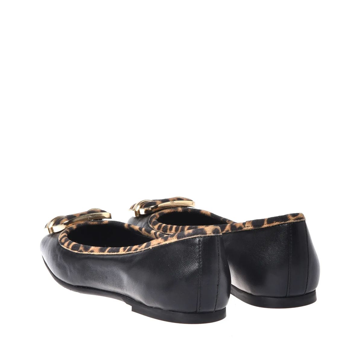Schwarze Ballerinas aus Leder mit Leopardenmuster