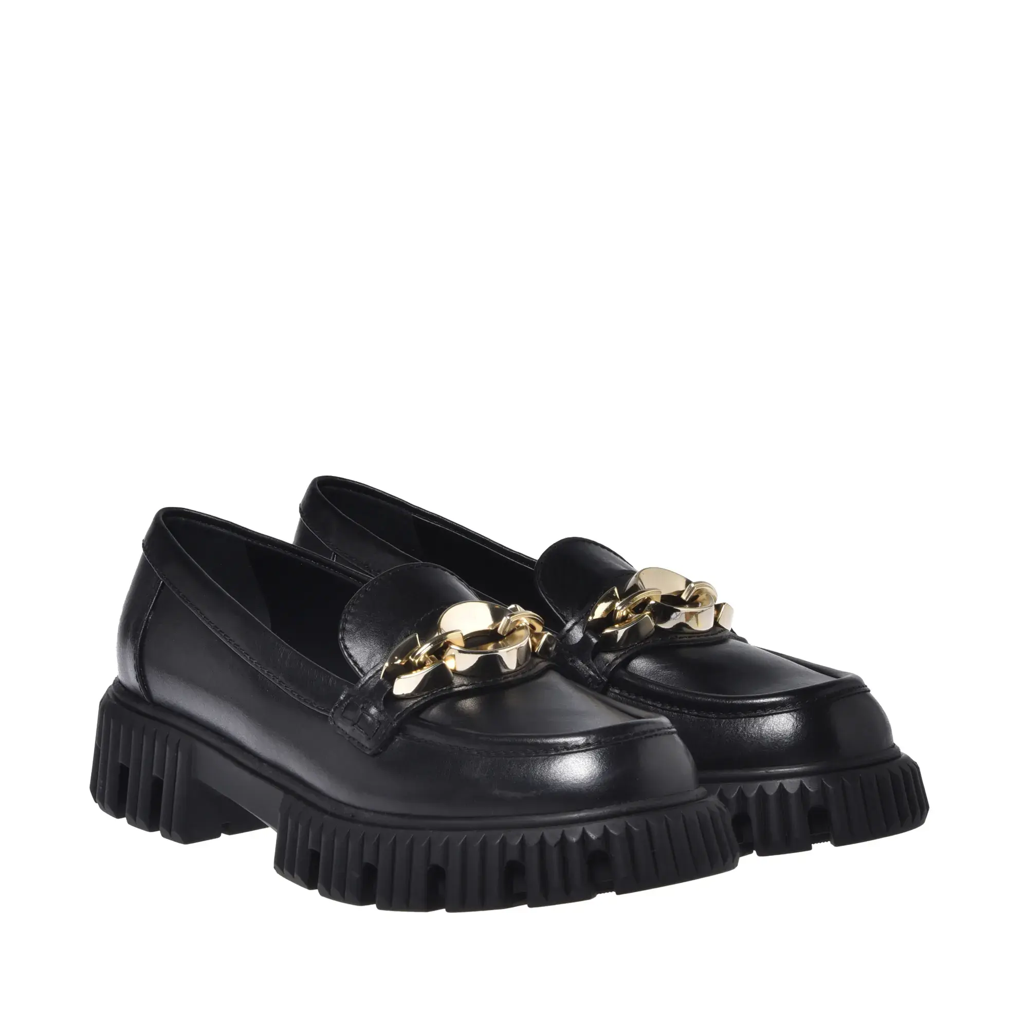 Schwarze Klobige Loafer mit Kettendetail