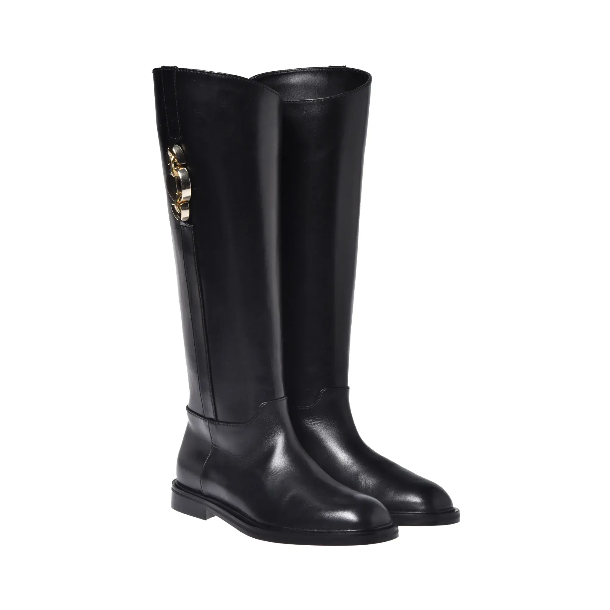 Schwarze Leder Kniehohe Stiefel