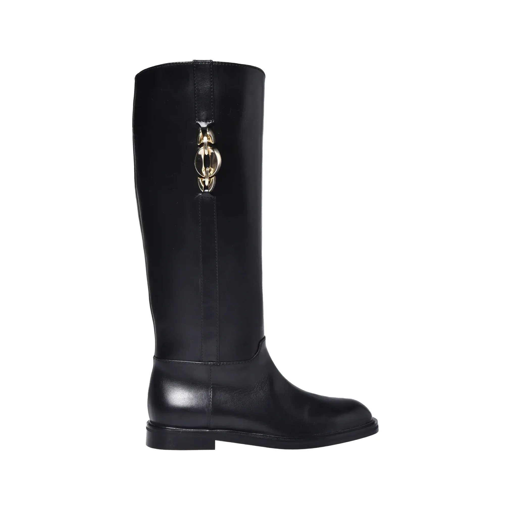 Schwarze Leder Kniehohe Stiefel