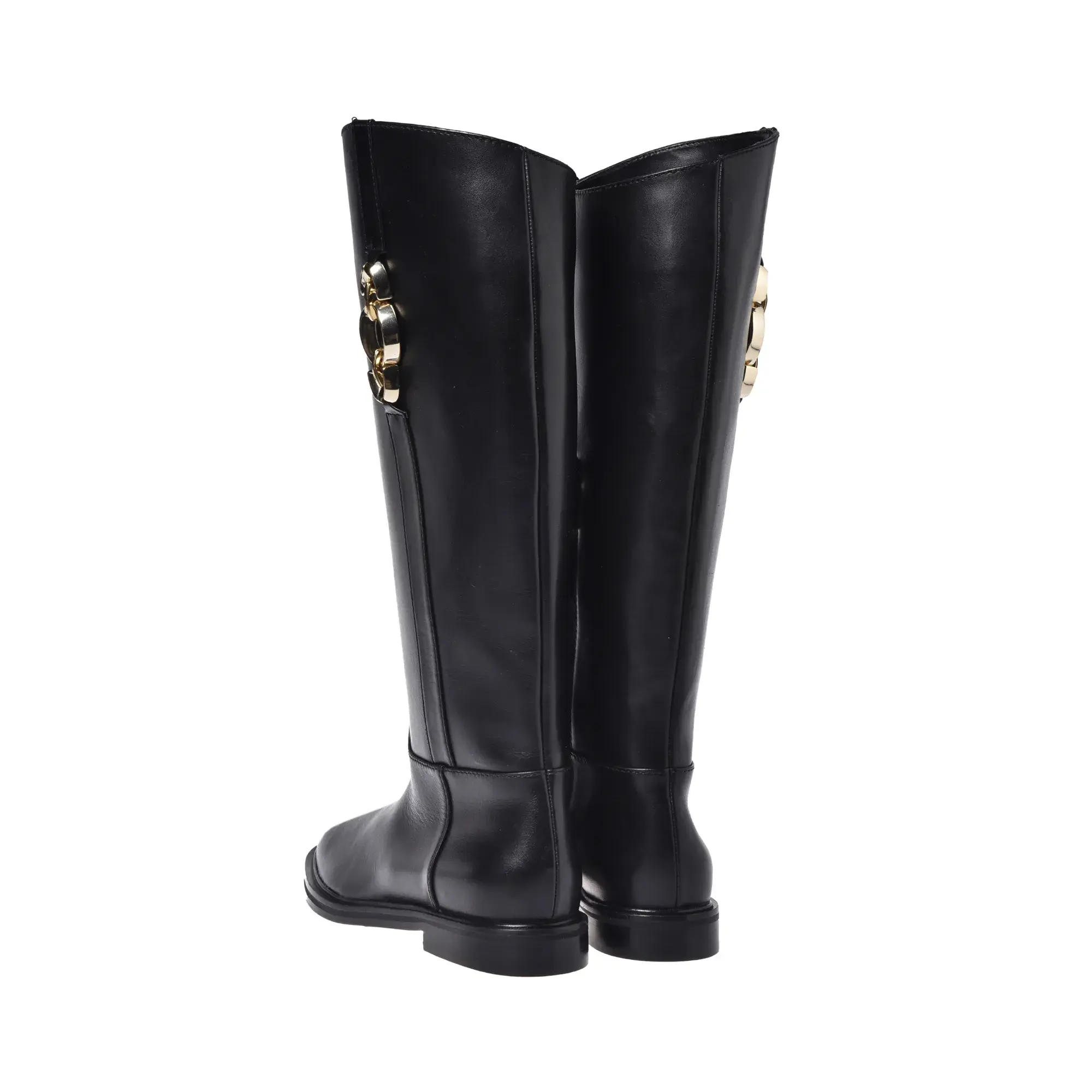 Schwarze Leder Kniehohe Stiefel
