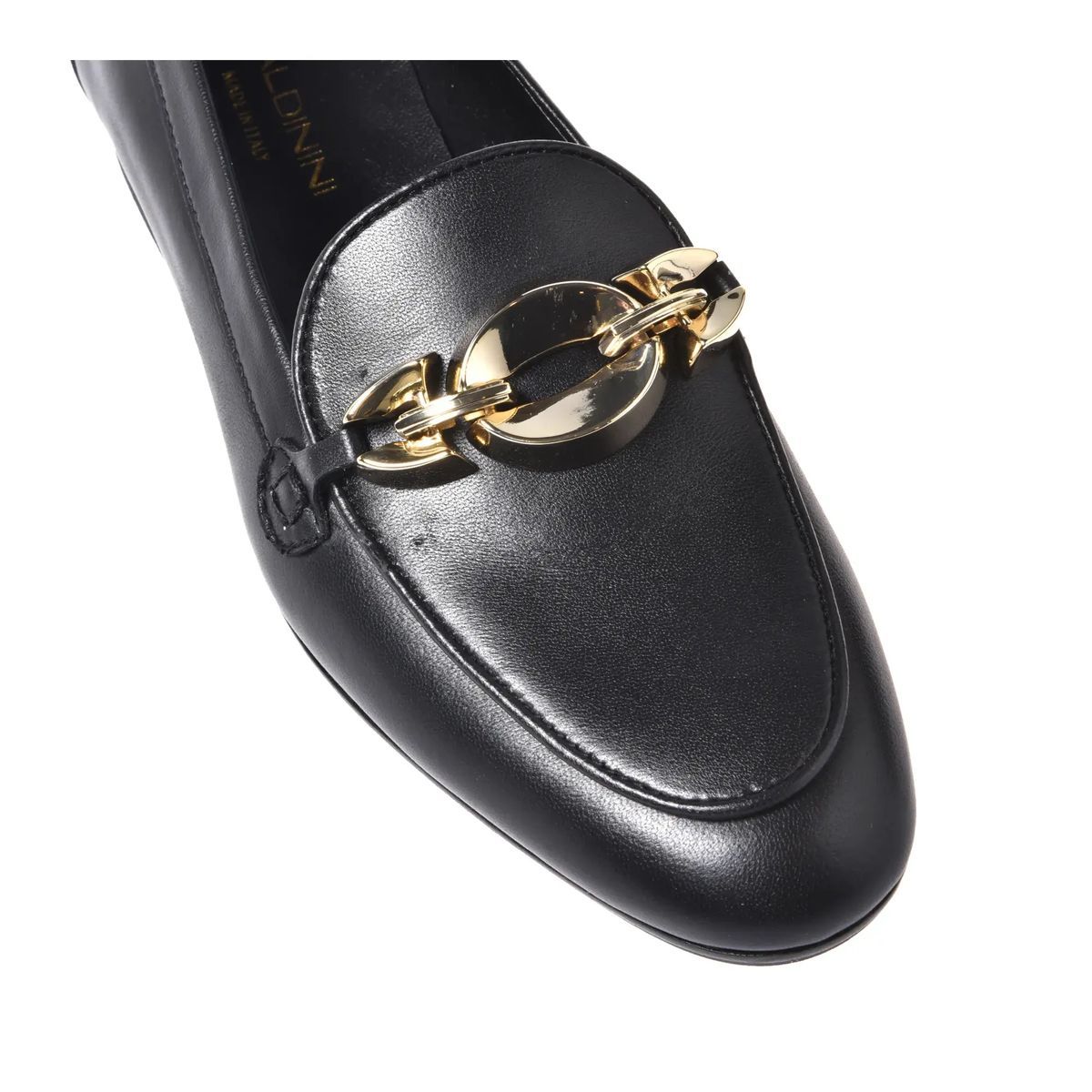 Schwarze Leder Slipper mit Ketten