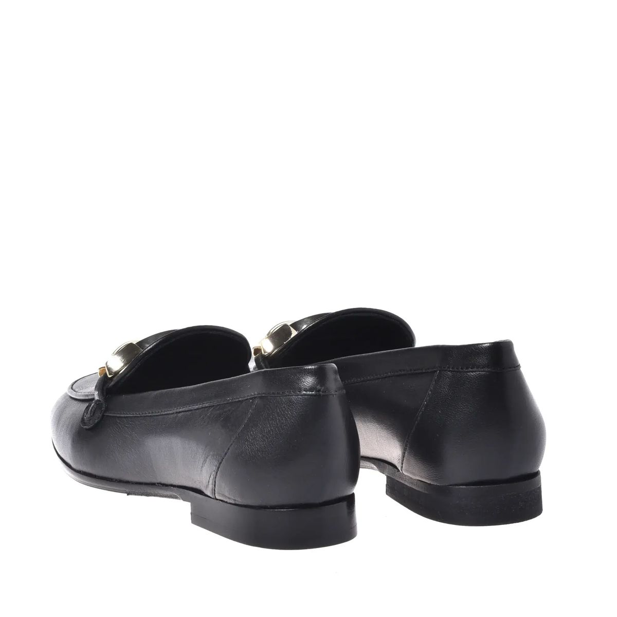 Schwarze Leder Slipper mit Ketten