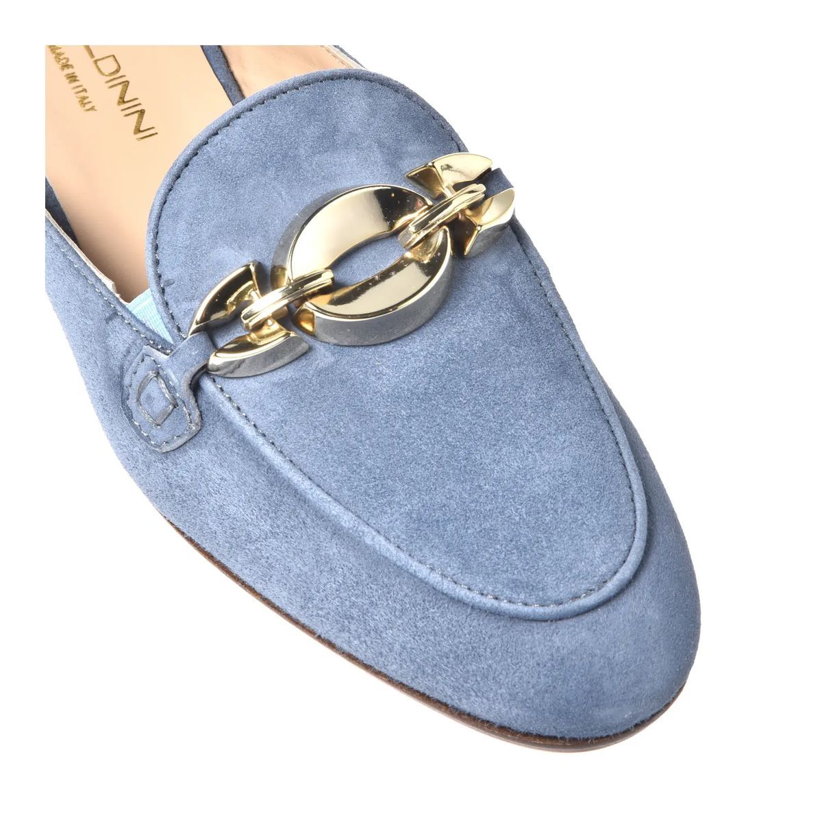 Blaue Wildleder Pantoletten mit Kettendetail