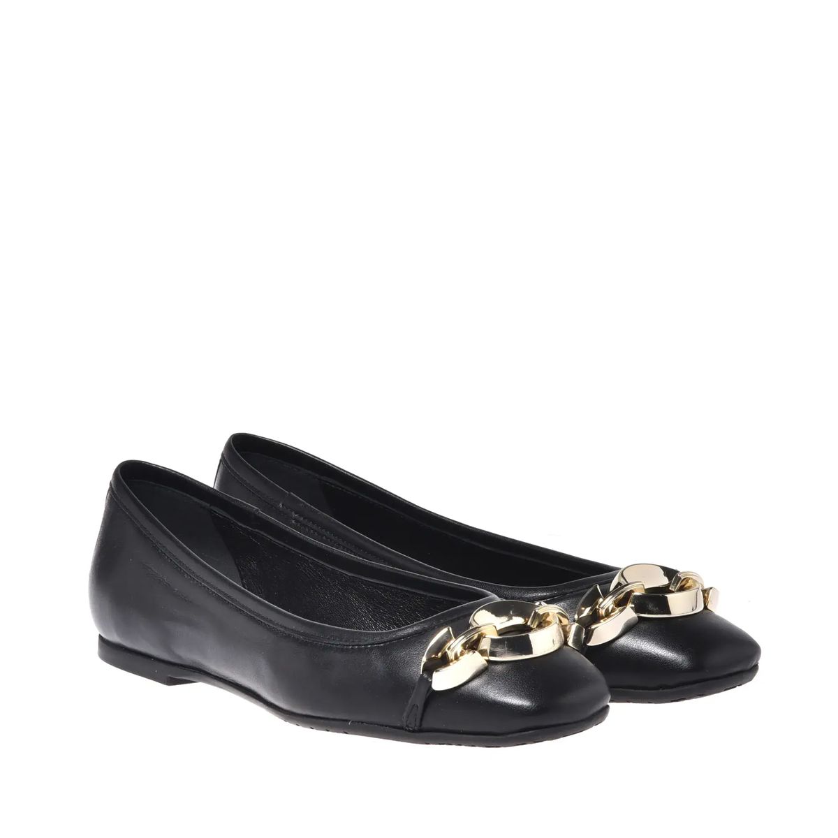 Schwarze Ballerinas mit Kettendetail aus Leder