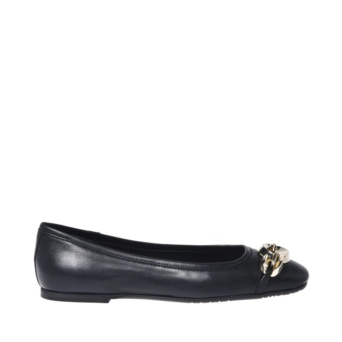 Schwarze Ballerinas mit Kettendetail aus Leder