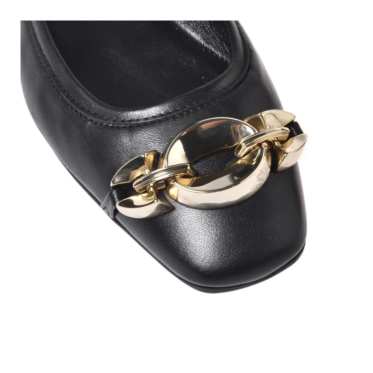 Schwarze Ballerinas mit Kettendetail aus Leder