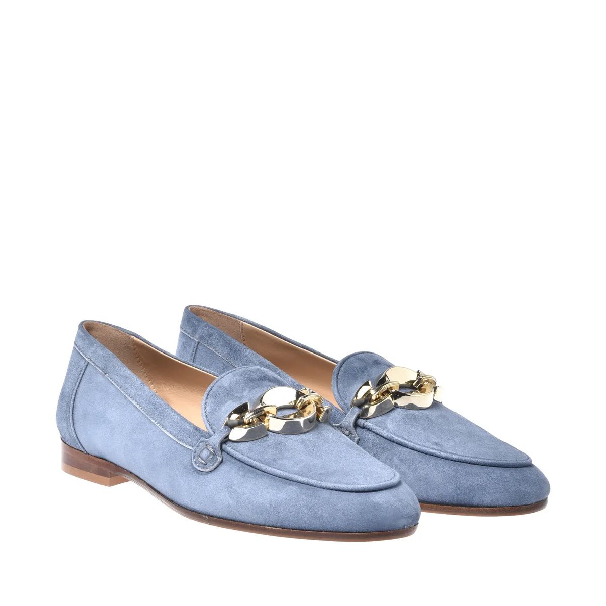 Blaue Wildleder-Loafer mit Kettendetail