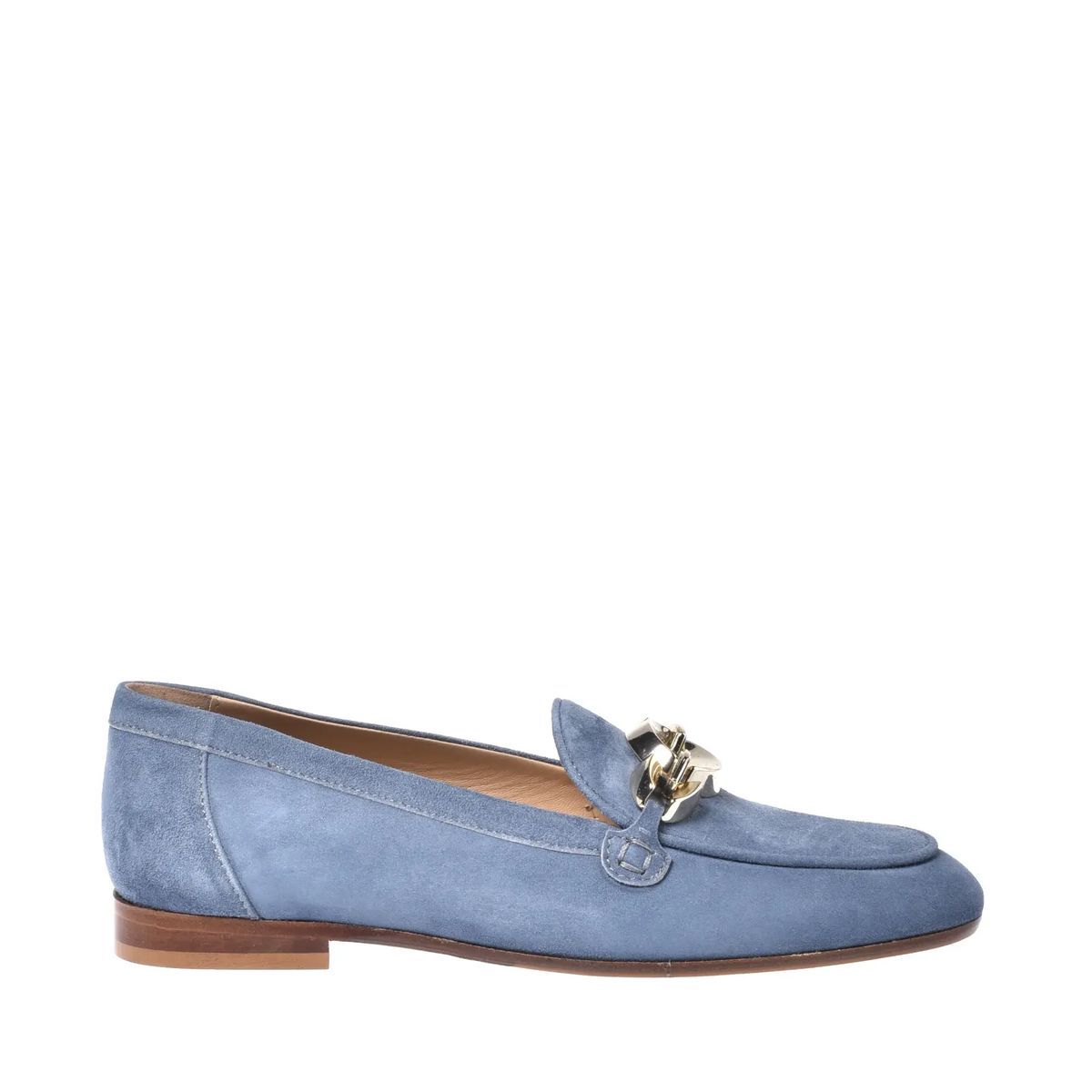 Blaue Wildleder-Loafer mit Kettendetail