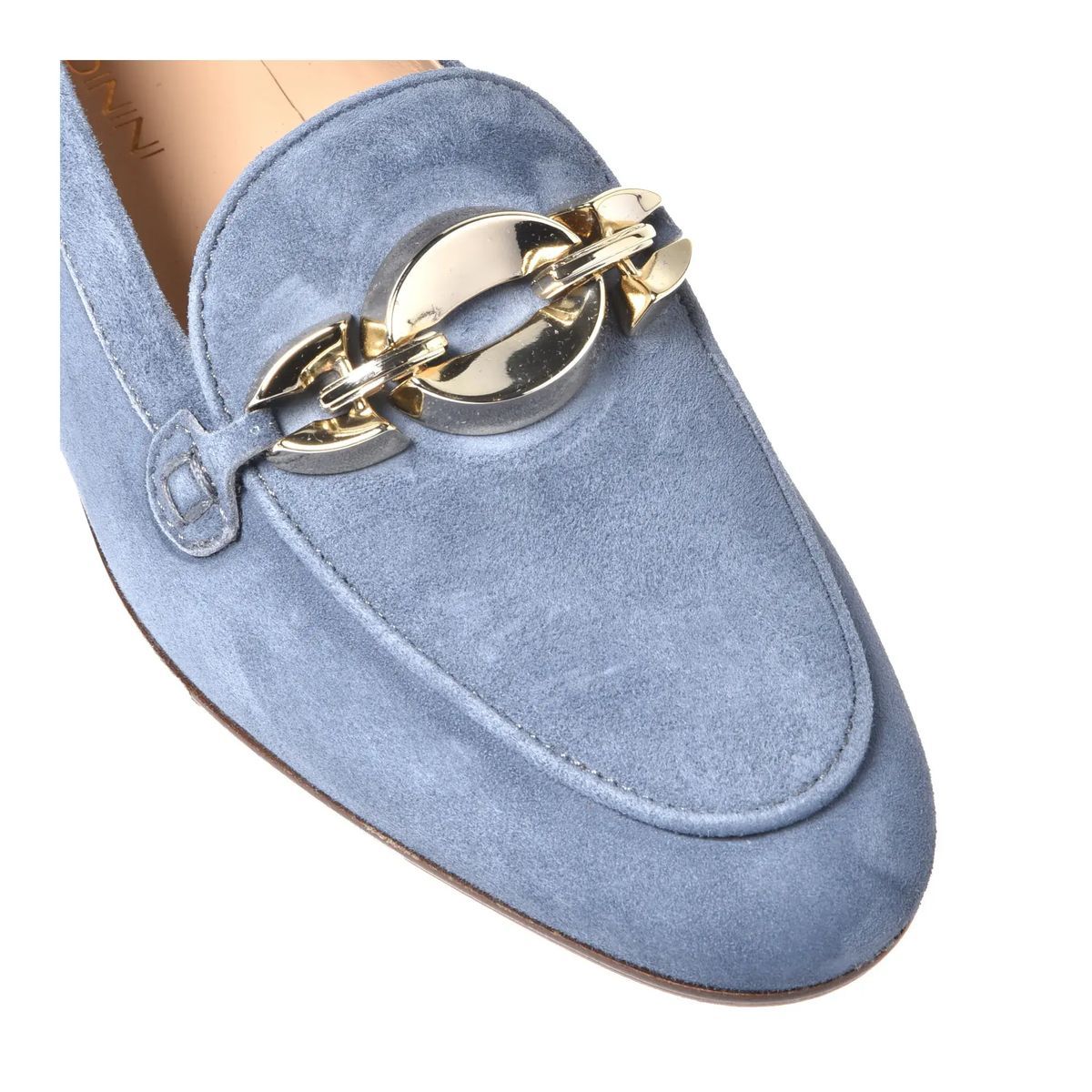 Blaue Wildleder-Loafer mit Kettendetail