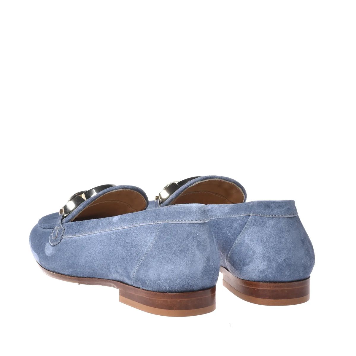 Blaue Wildleder-Loafer mit Kettendetail