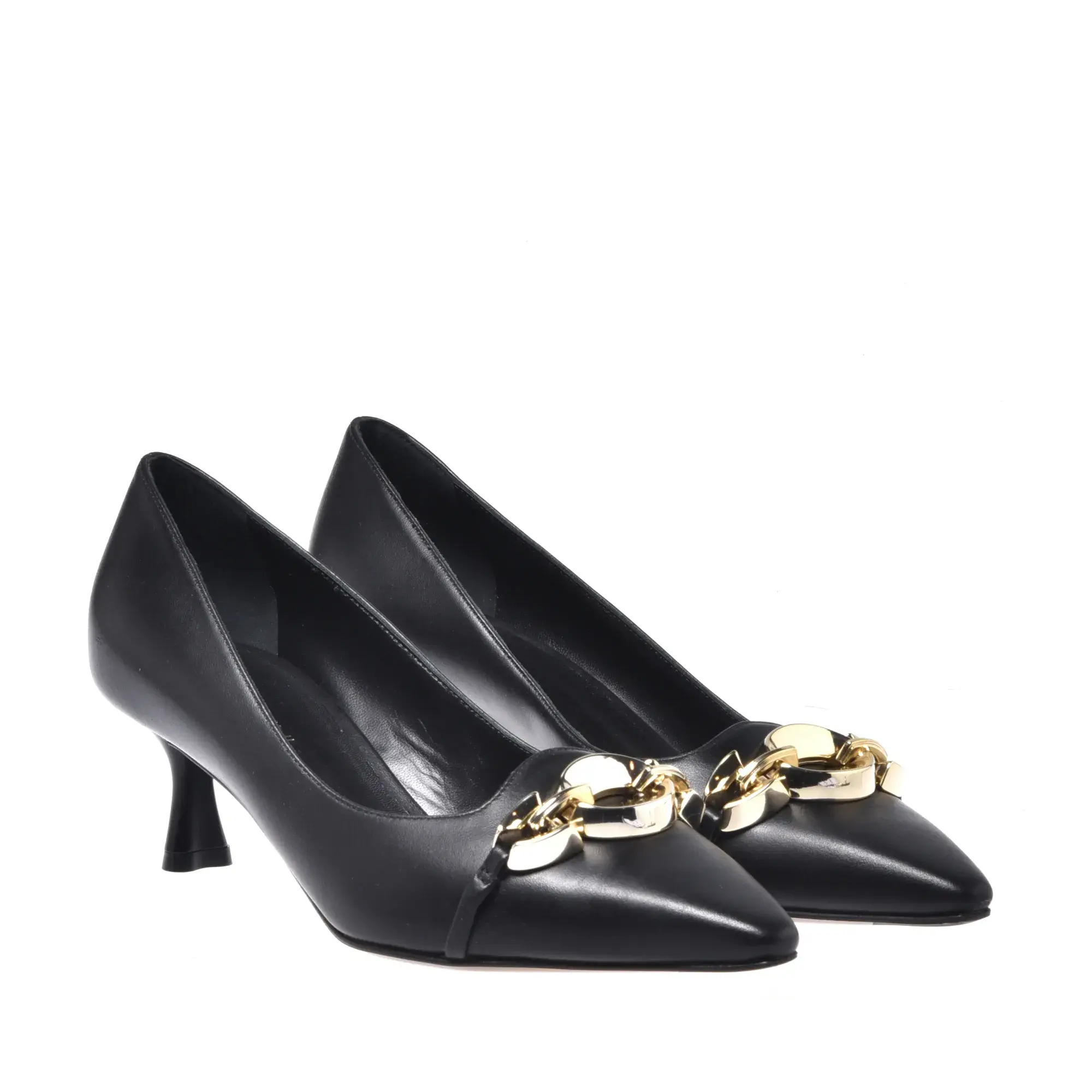 Schwarze spitze Kitten Heels aus Leder