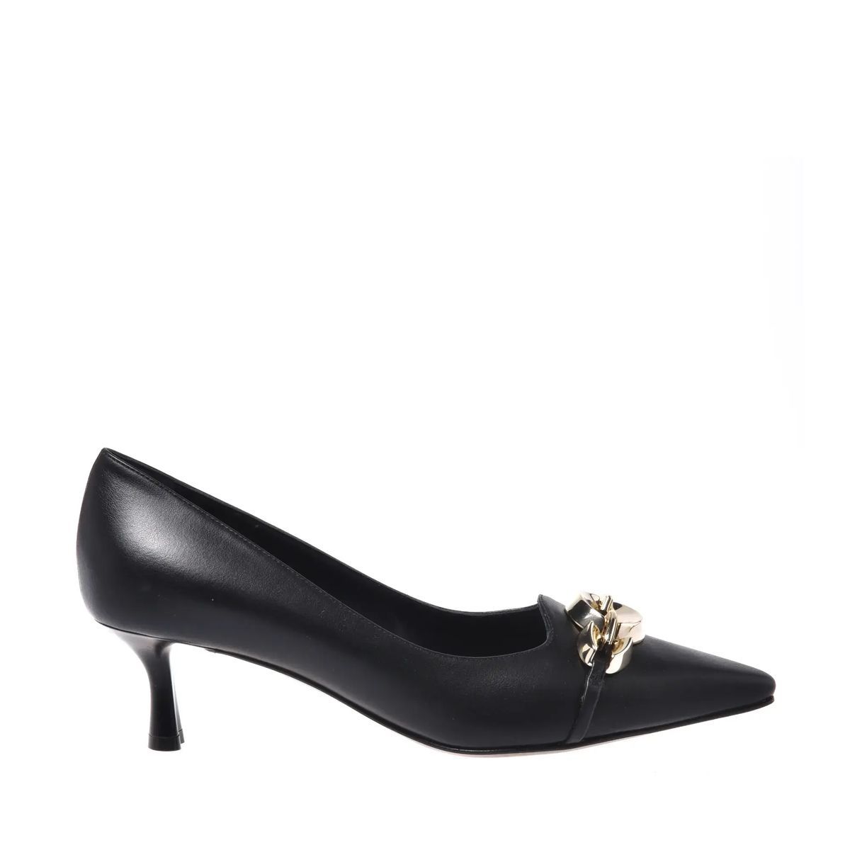 Schwarze spitze Kitten Heels aus Leder