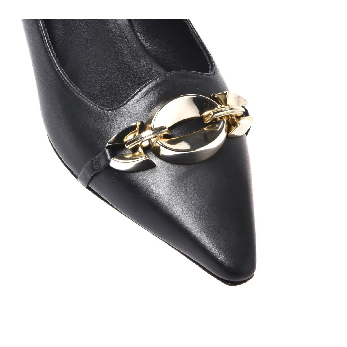 Schwarze spitze Kitten Heels aus Leder