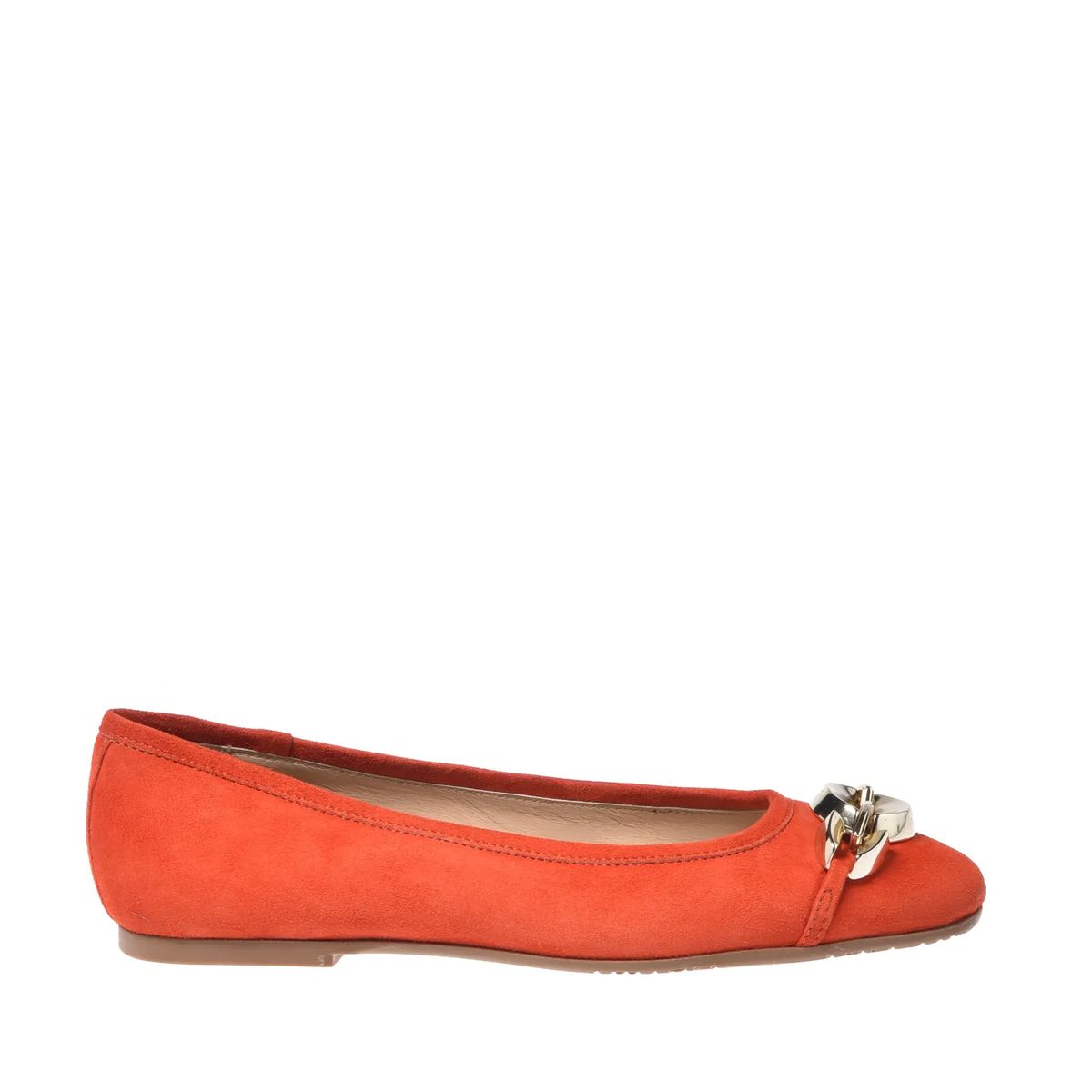 Orangefarbene Wildleder-Ballerinas mit Kette