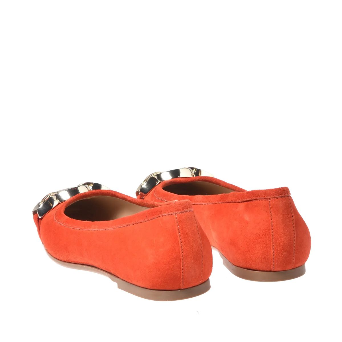 Orangefarbene Wildleder-Ballerinas mit Kette