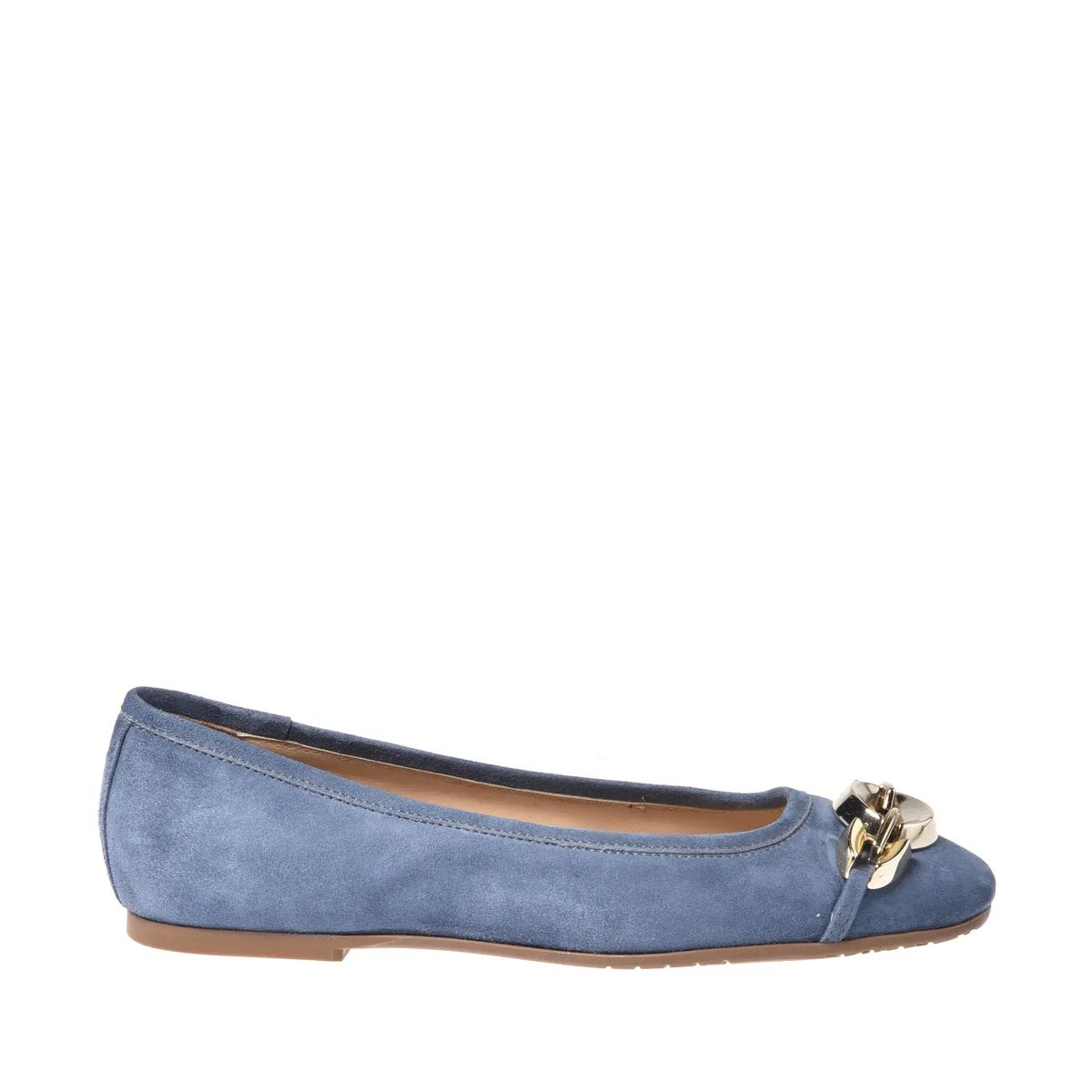 Blaue Wildleder-Ballerinas mit Kettendetail