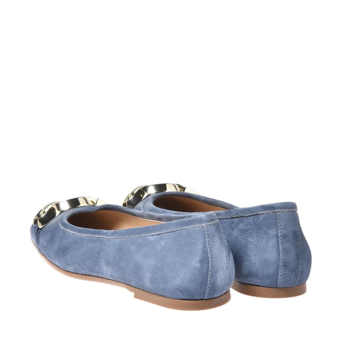 Blaue Wildleder-Ballerinas mit Kettendetail