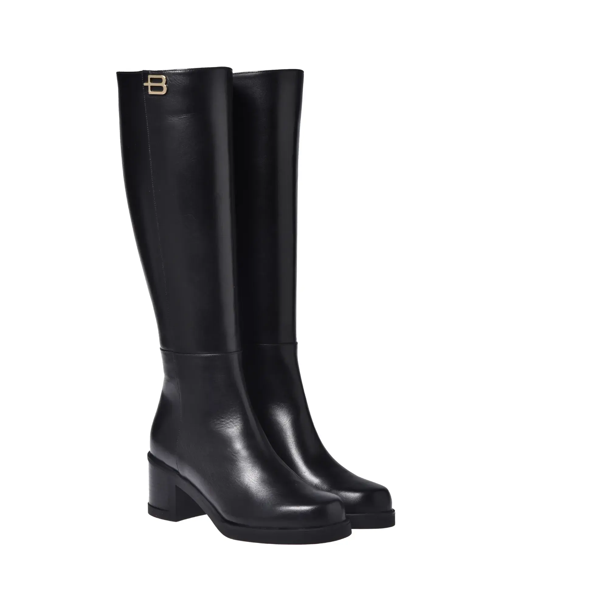 Schwarze Leder Kniehohe Stiefel