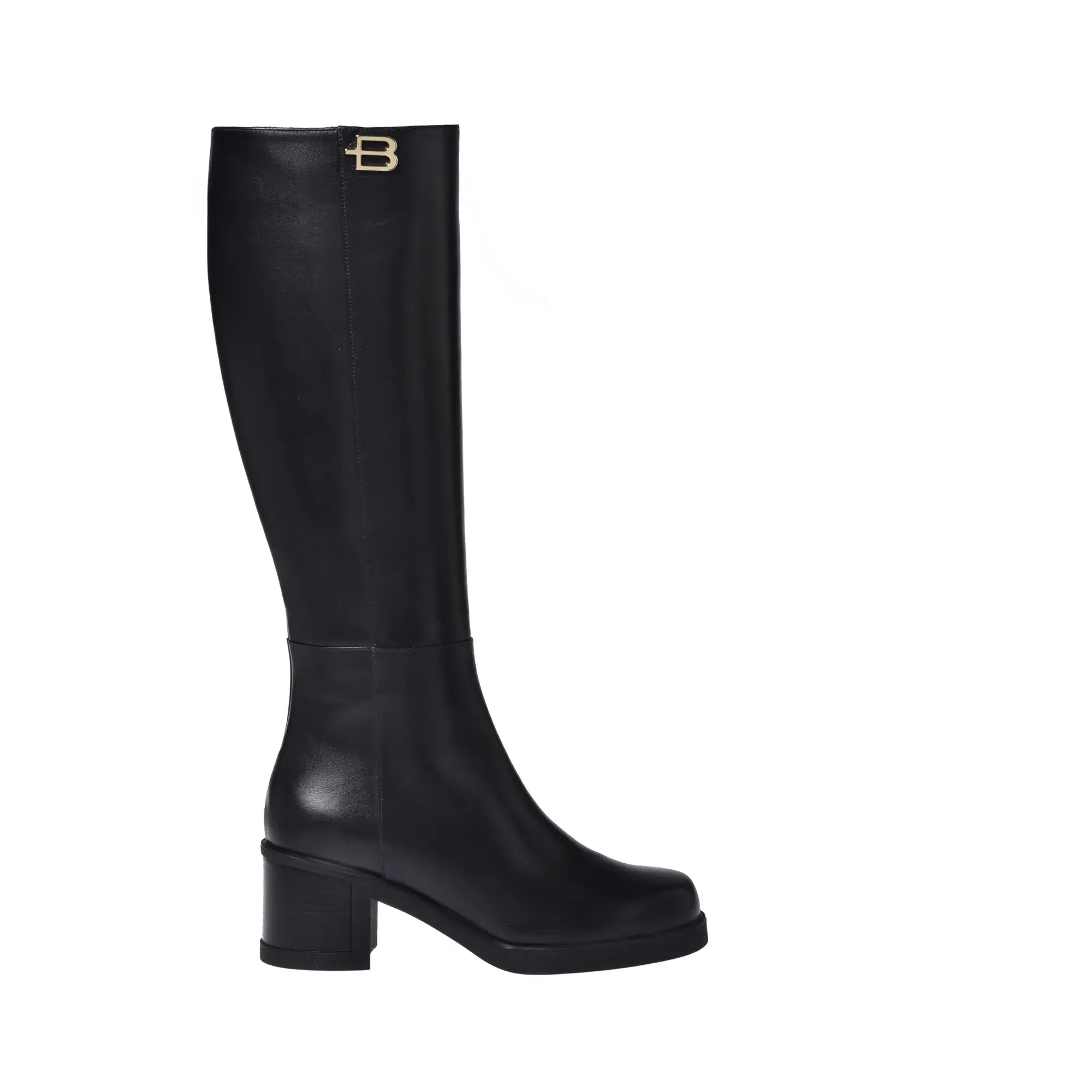 Schwarze Leder Kniehohe Stiefel