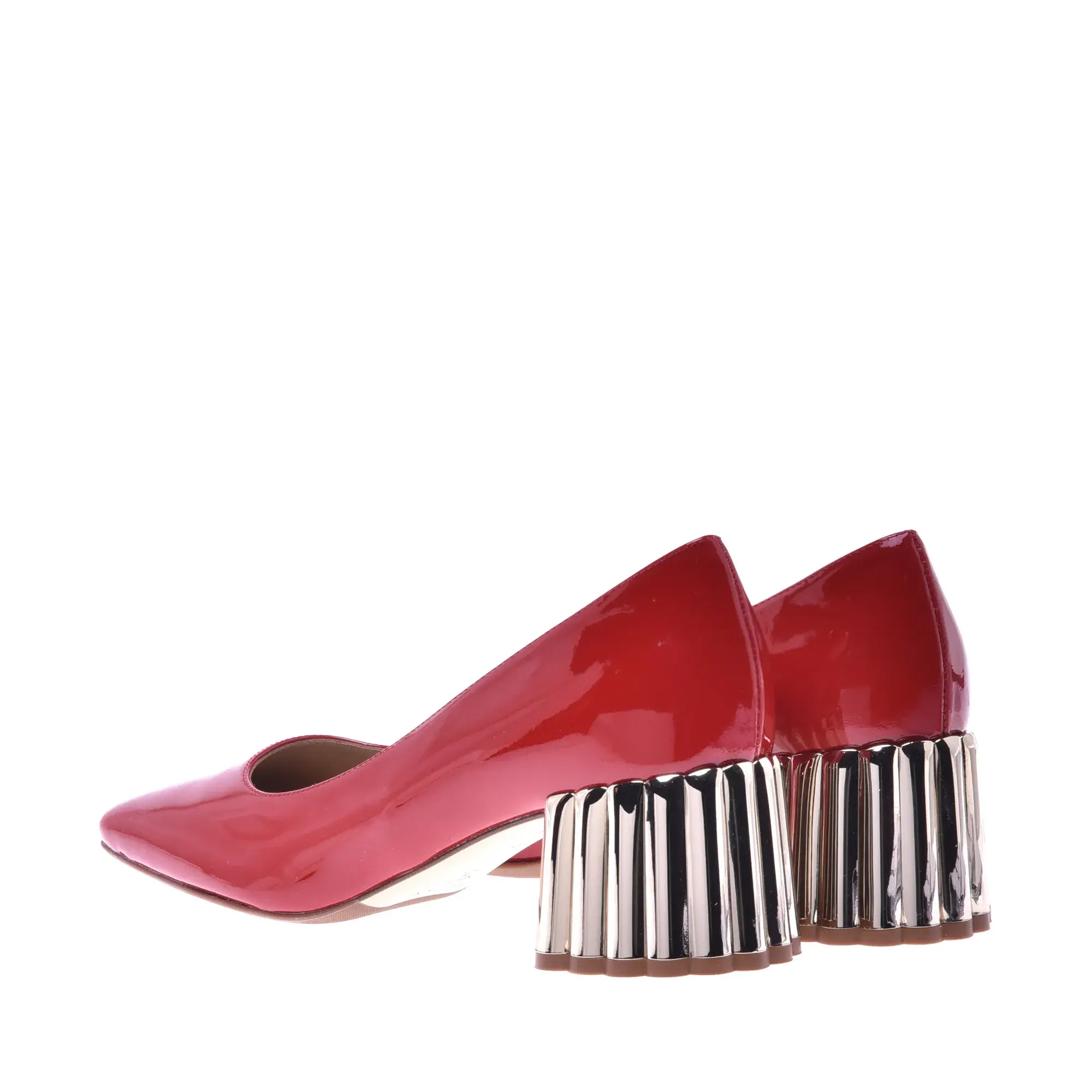 Rote Pumps mit Blockabsatz aus Lackleder