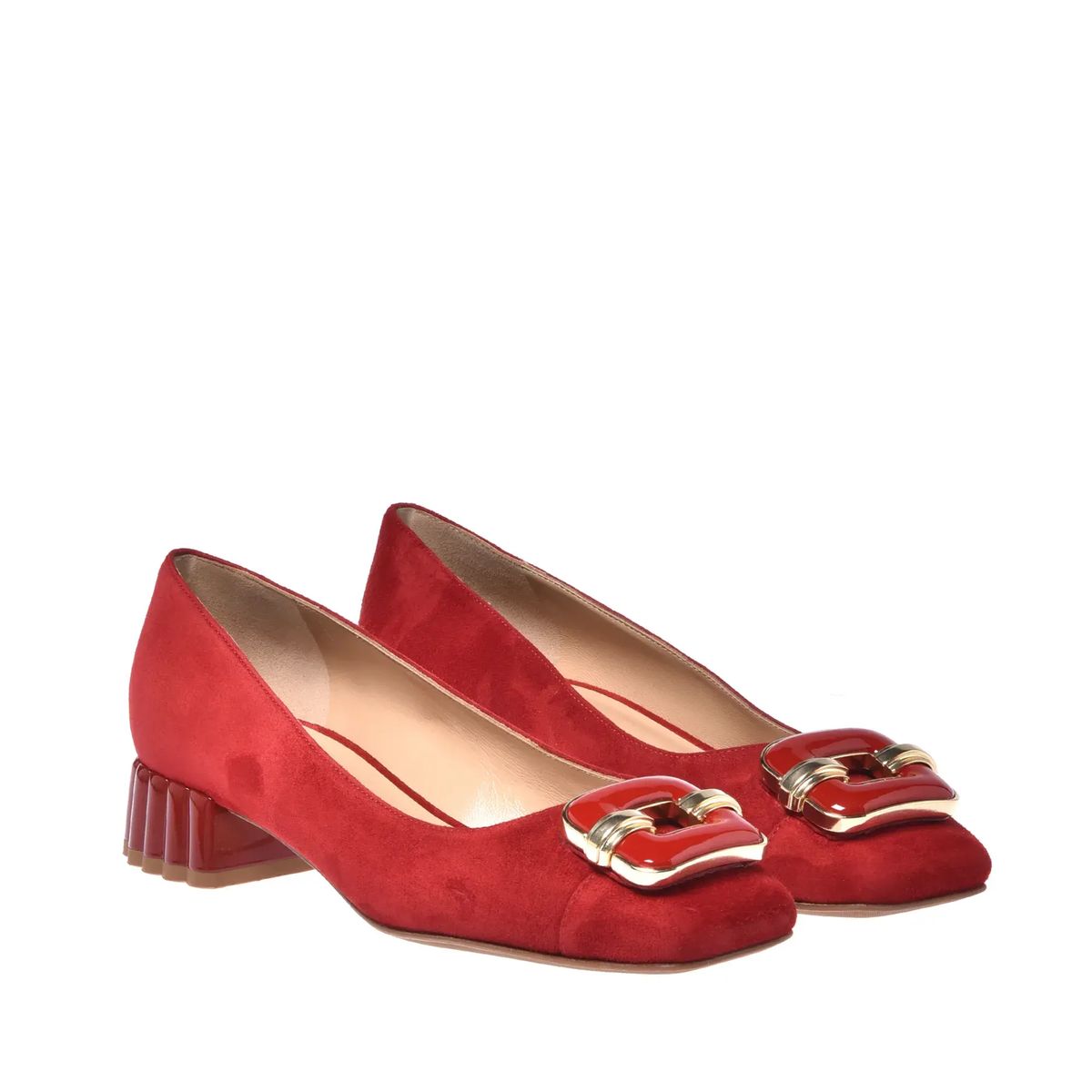 Rote Wildleder Blockabsatz Pumps