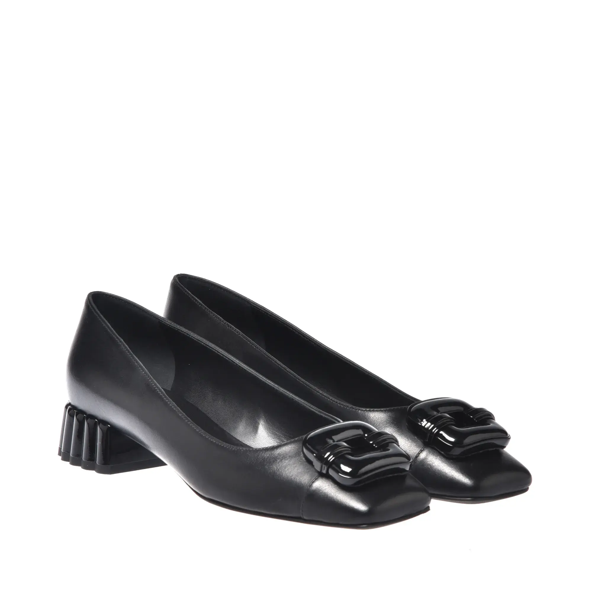 Schwarze Pumps aus Leder mit Blockabsatz und eckiger Spitze