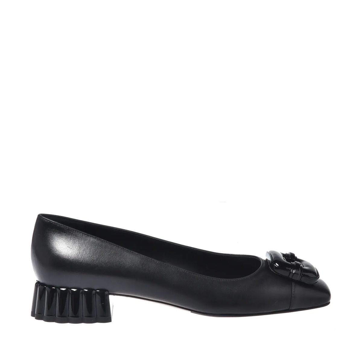 Schwarze Pumps aus Leder mit Blockabsatz und eckiger Spitze