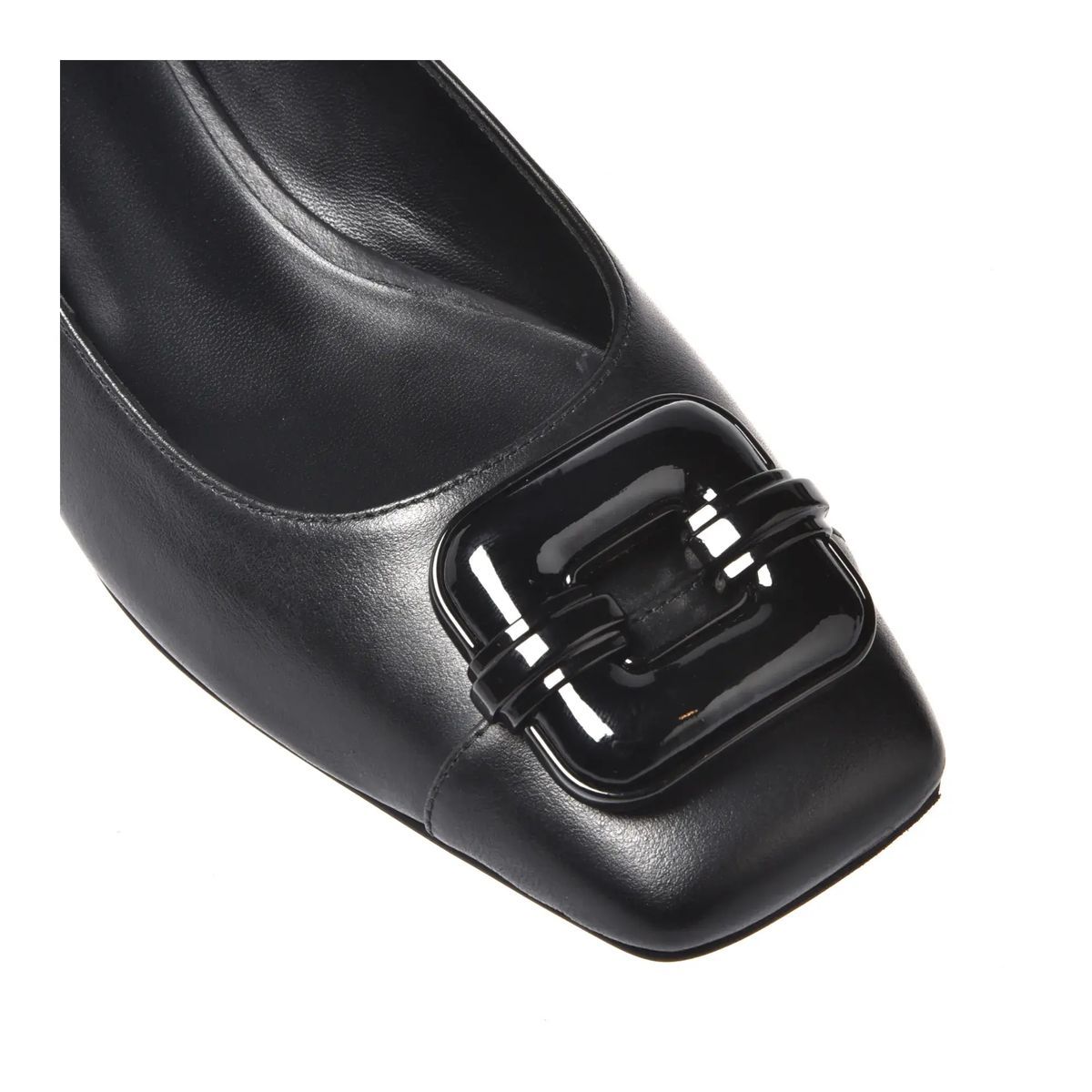 Schwarze Pumps aus Leder mit Blockabsatz und eckiger Spitze