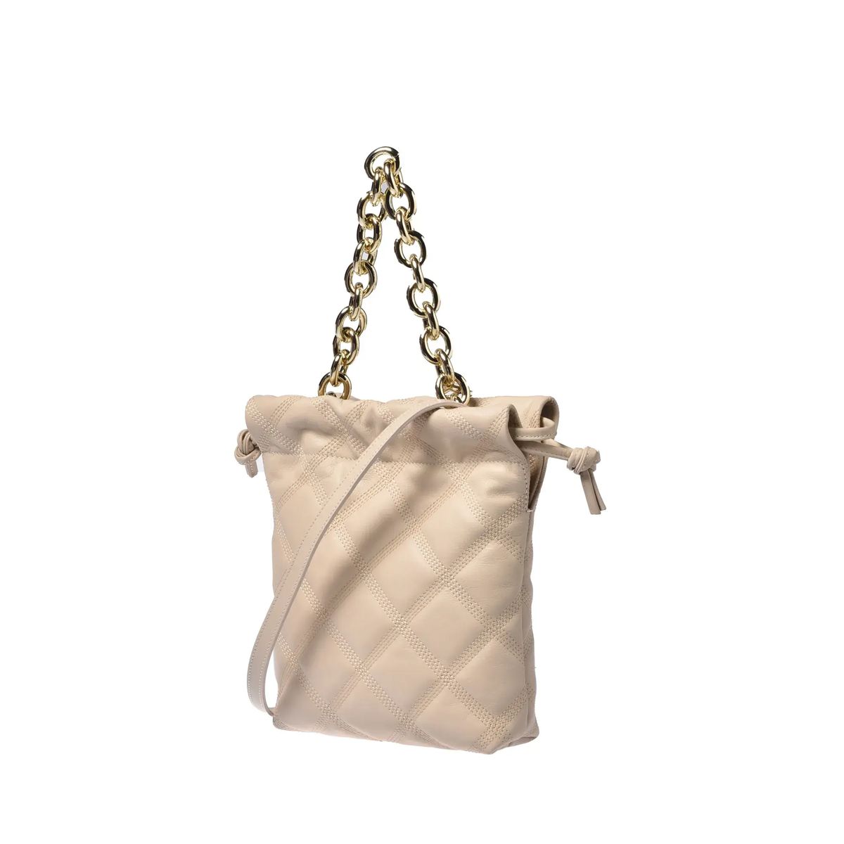 Gesteppte Leder-Beuteltasche mit Kette