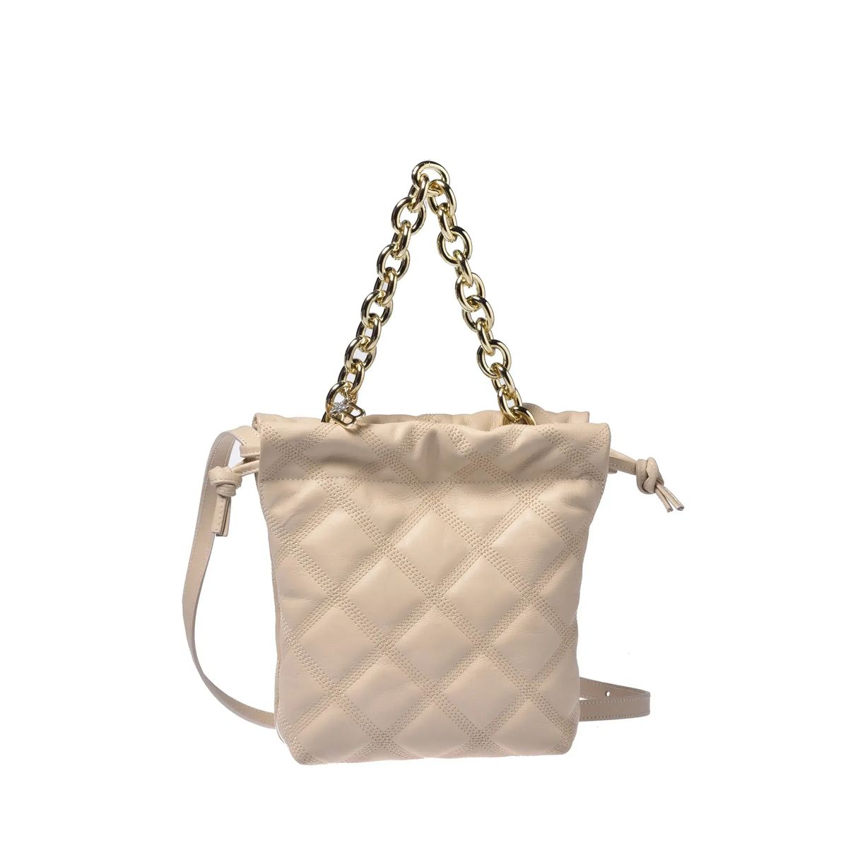 Gesteppte Leder-Beuteltasche mit Kette