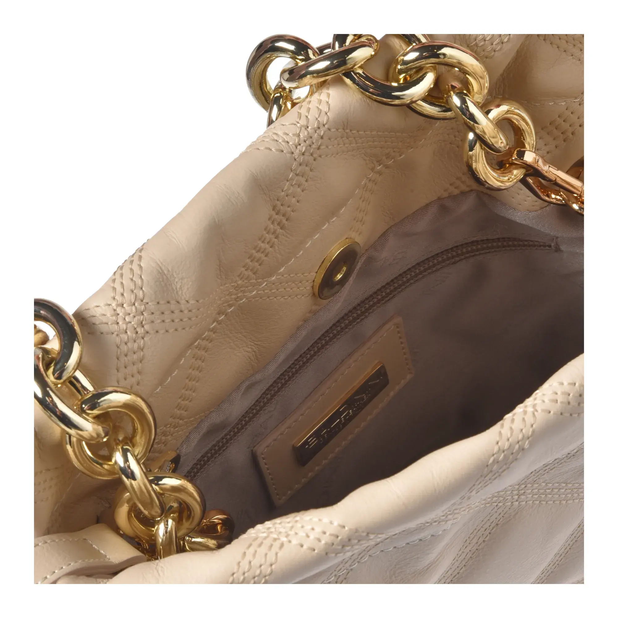 Gesteppte Leder-Beuteltasche mit Kette