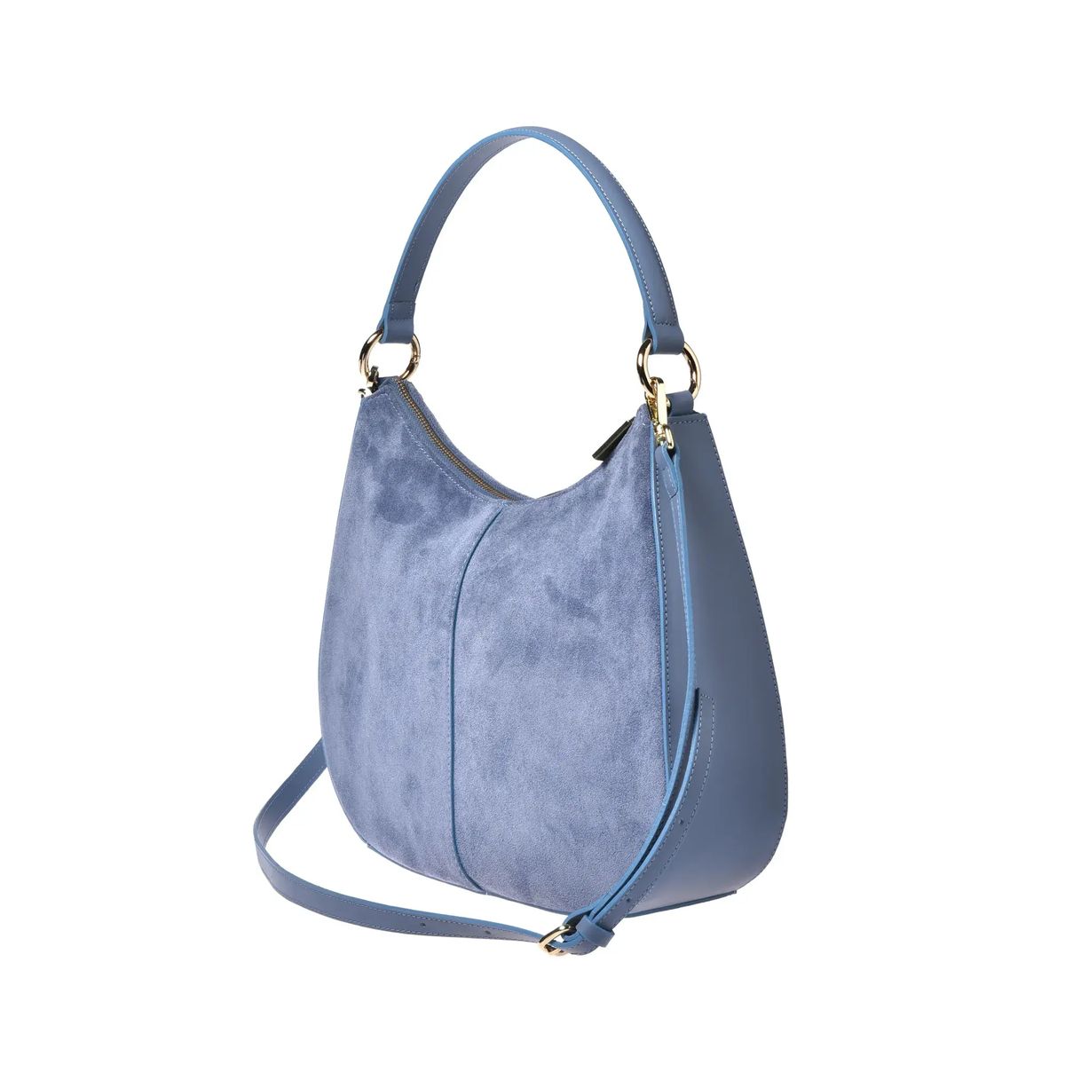 Blaue Schultertasche aus Wildleder
