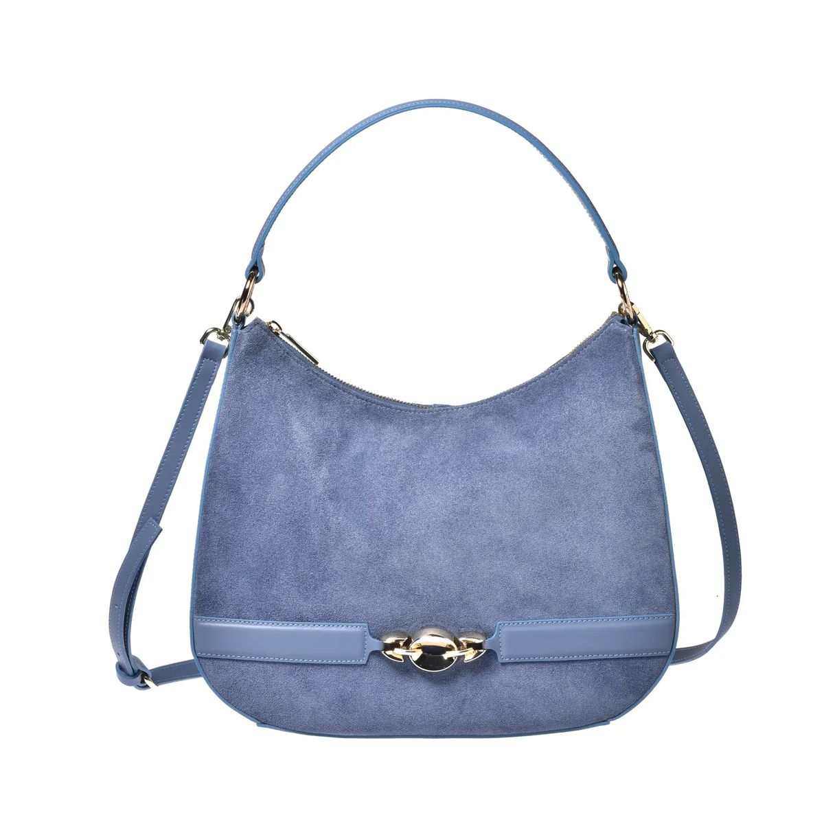 Blaue Schultertasche aus Wildleder