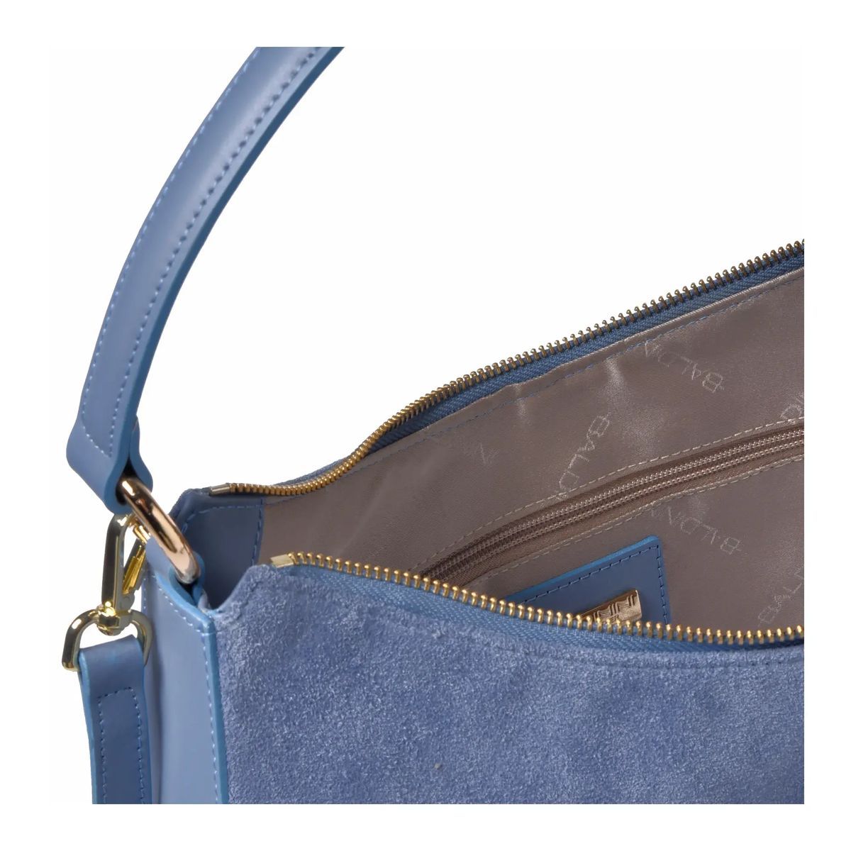 Blaue Schultertasche aus Wildleder