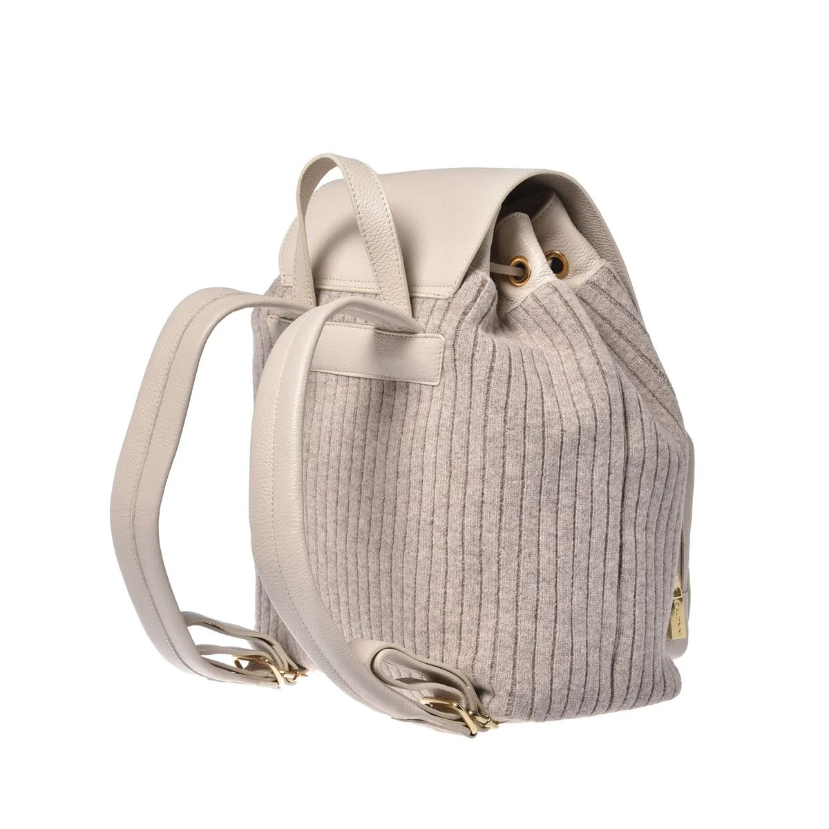 Rucksack mit Rippstrick und Lederbesatz