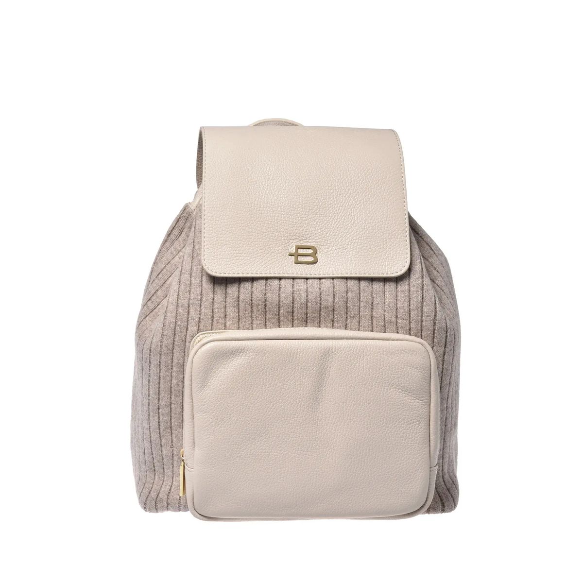 Rucksack mit Rippstrick und Lederbesatz