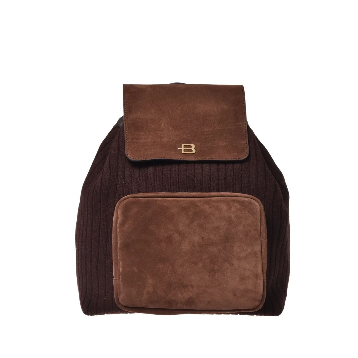 Brauner Rucksack aus Wildleder und Strick