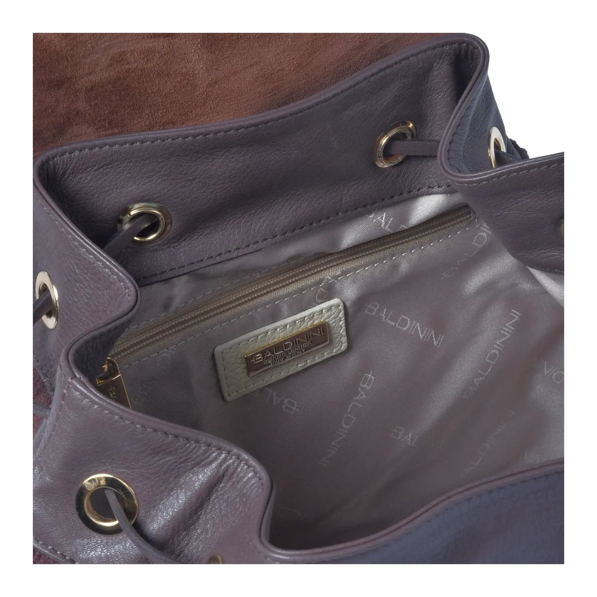 Brauner Rucksack aus Wildleder und Strick