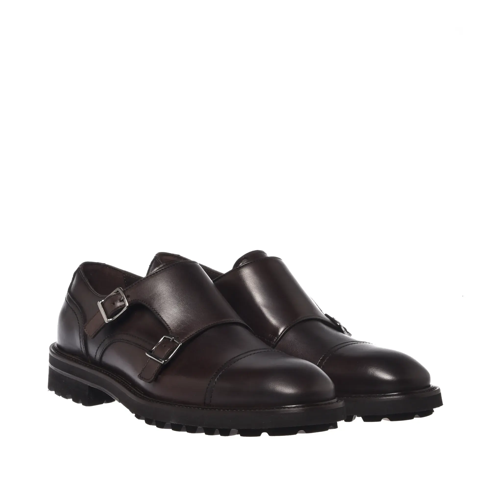 Braune Leder Doppel Monk Strap Schuhe
