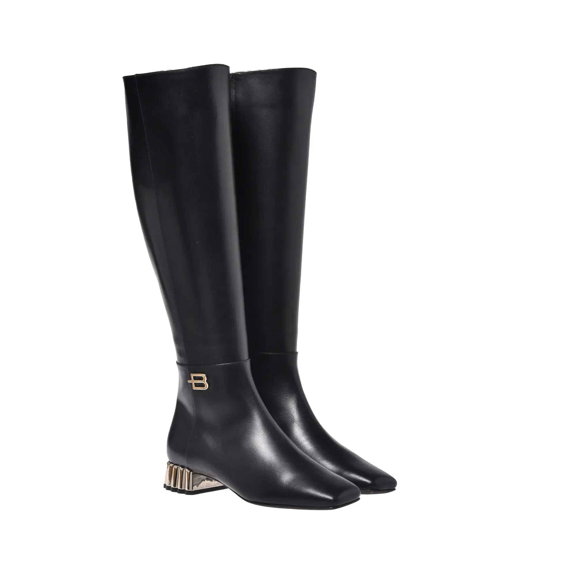 Kniehohe Lederstiefel mit Absatz