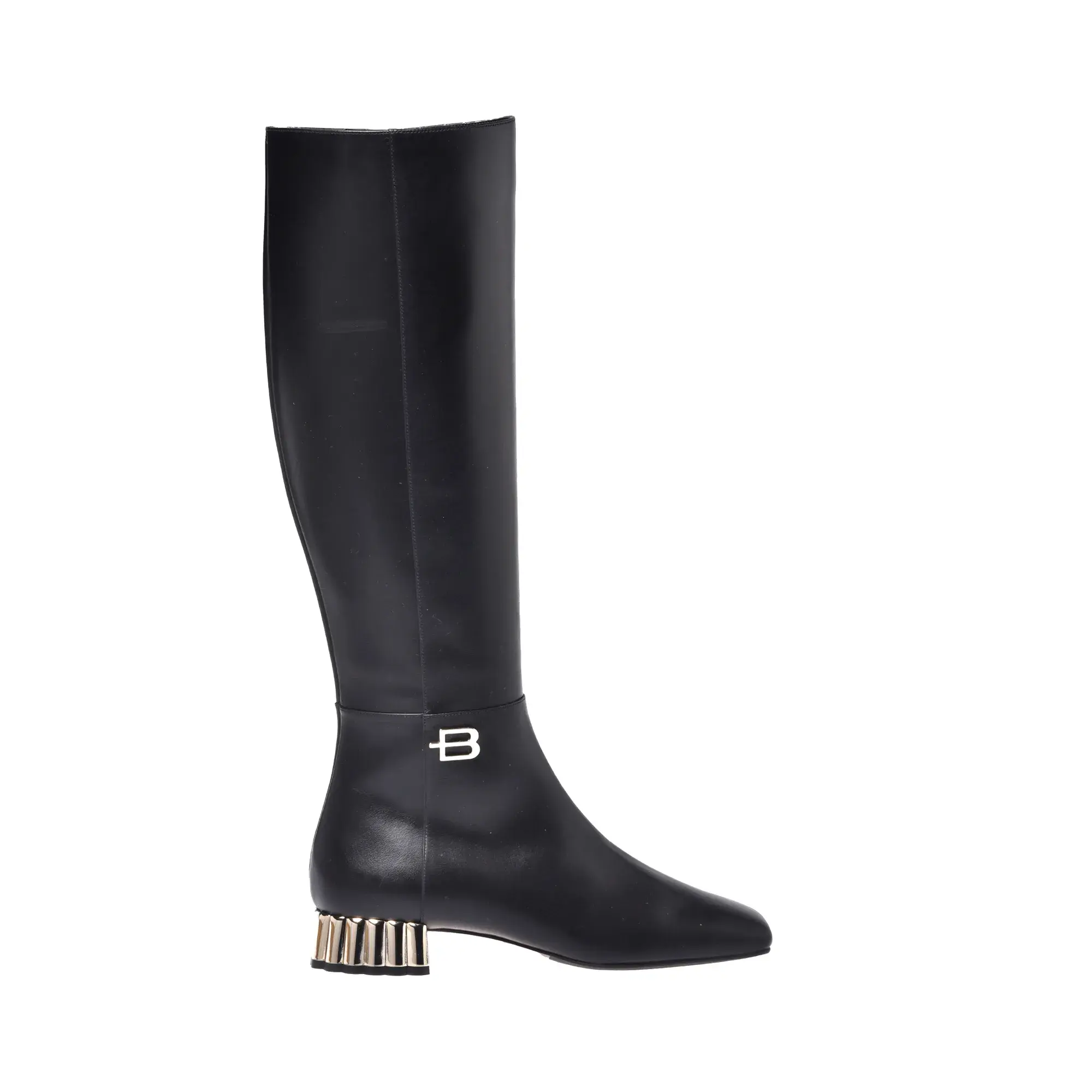 Kniehohe Lederstiefel mit Absatz
