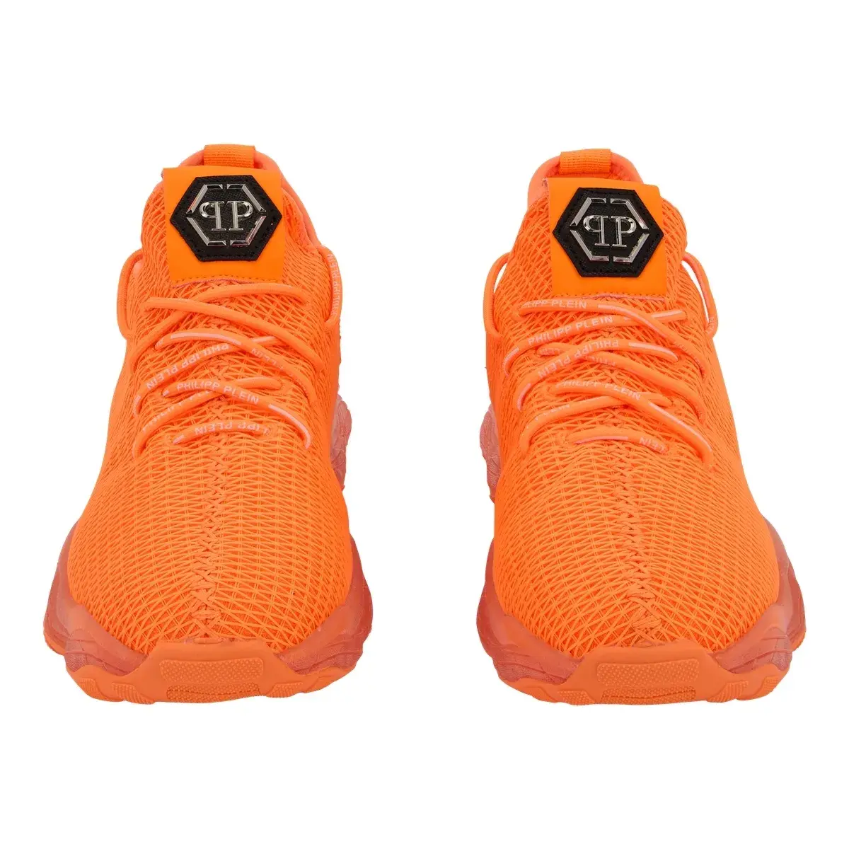Orangefarbene gestrickte Low-Top Laufschuhe