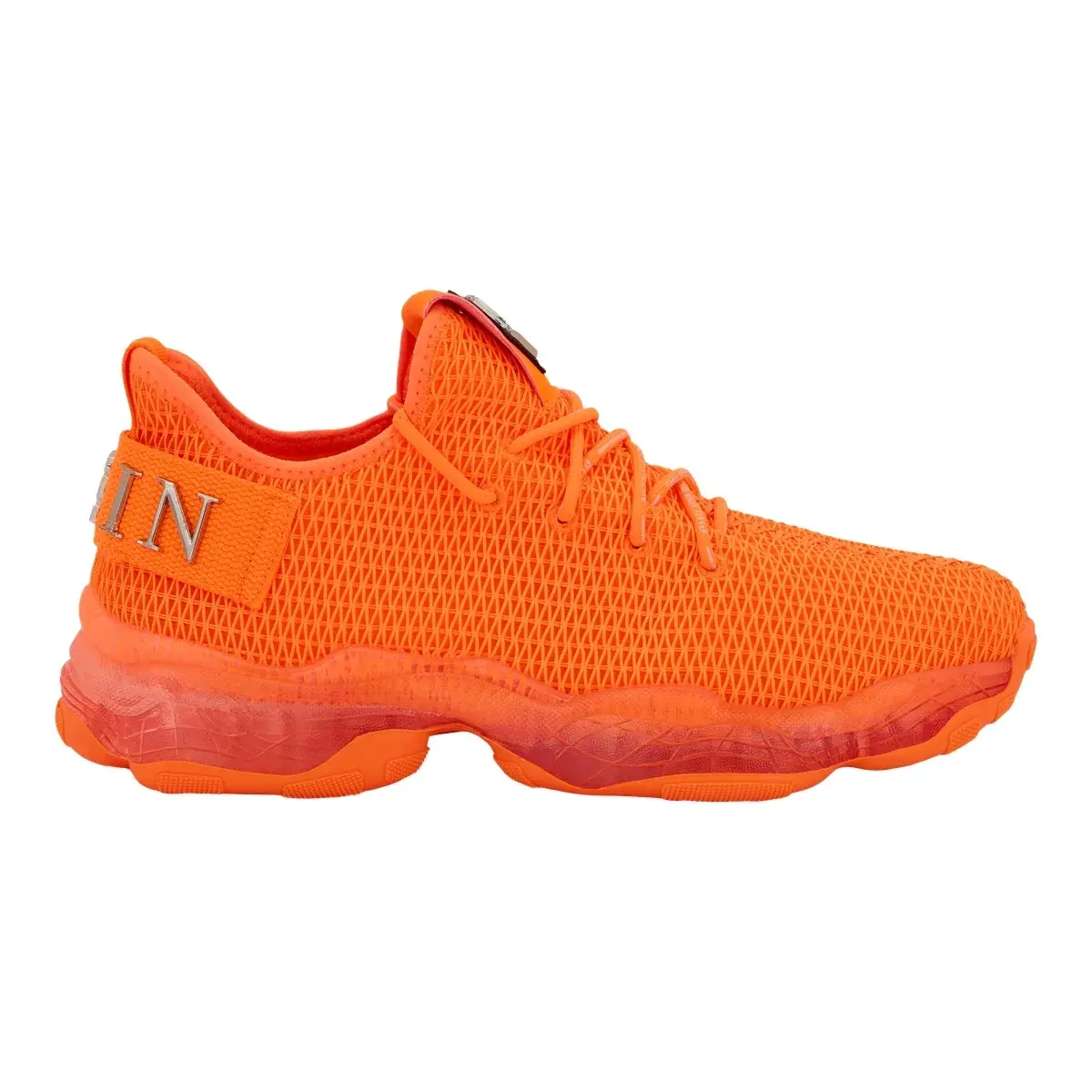Orangefarbene gestrickte Low-Top Laufschuhe