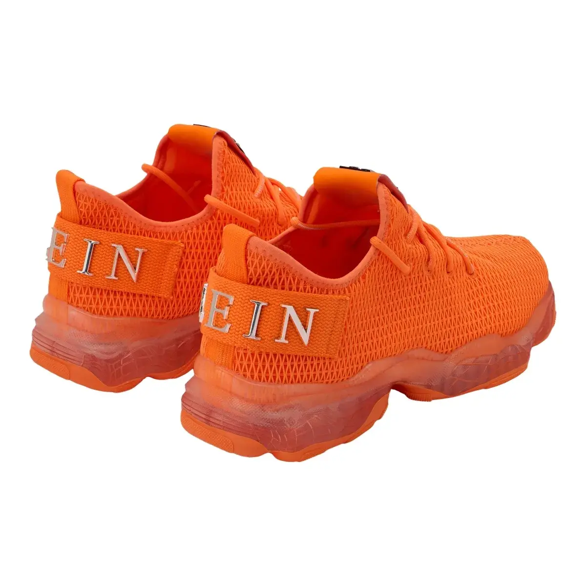 Orangefarbene gestrickte Low-Top Laufschuhe