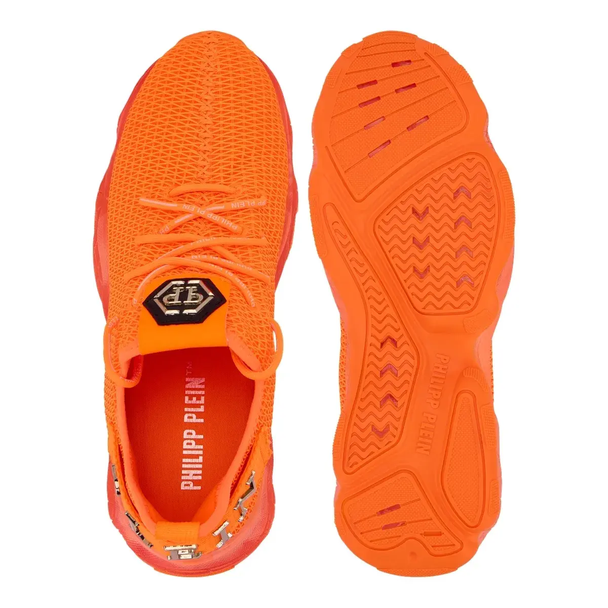 Orangefarbene gestrickte Low-Top Laufschuhe