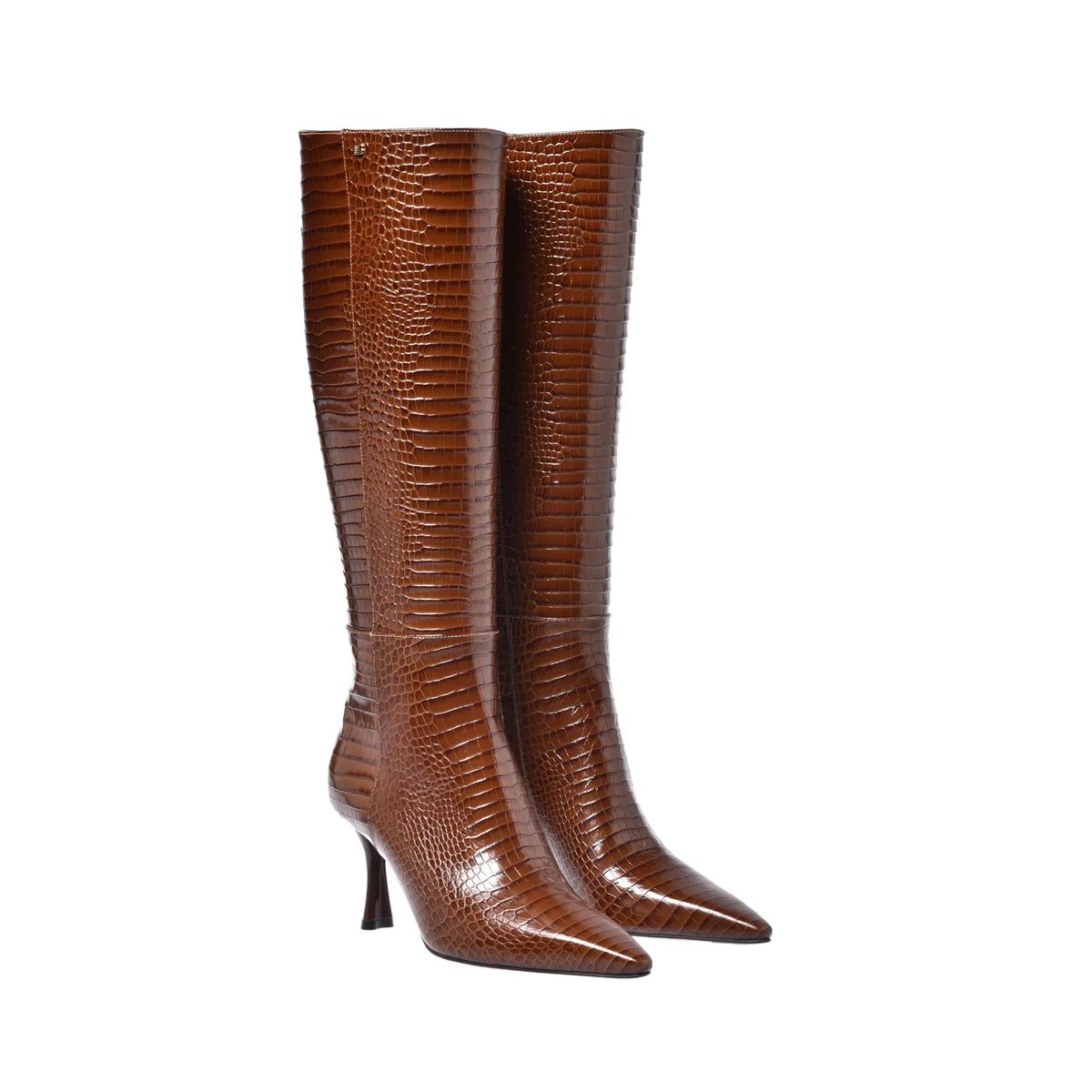 Braune Kniehohe Stiefel mit Kroko-Prägung