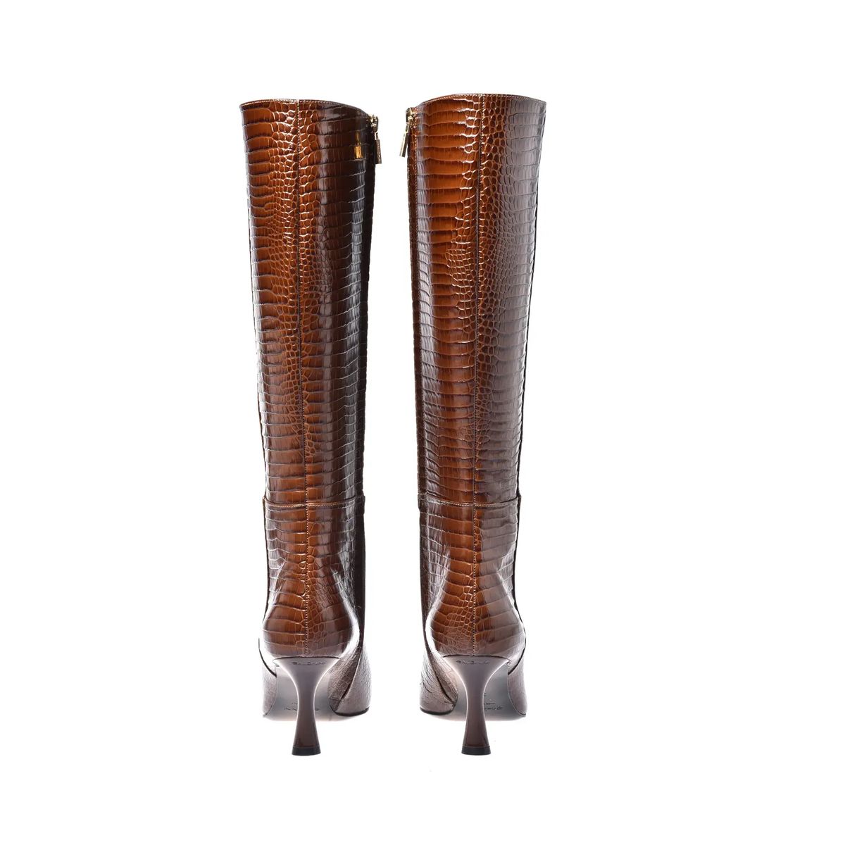 Braune Kniehohe Stiefel mit Kroko-Prägung